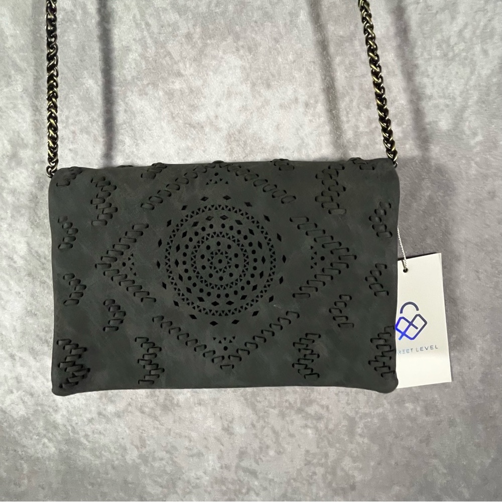 Anthropologie Street Level‎ Faux Leather Suede Envelope Crossbody Bag Gray NEW